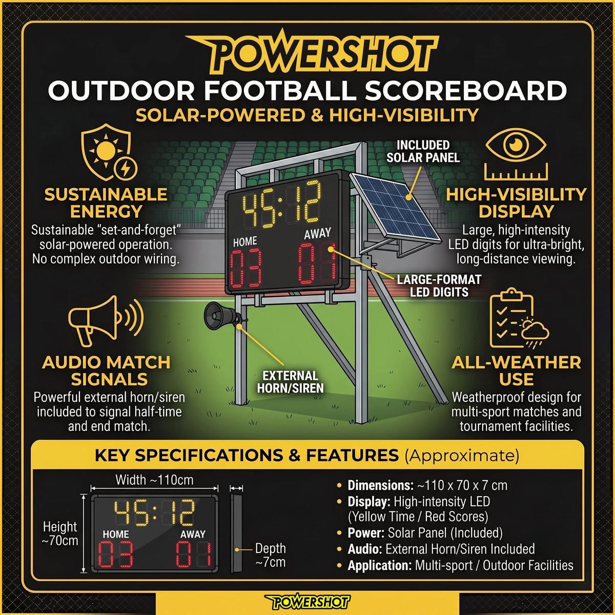 Tabellone segnapunti innovativo per il calcio da esterno – 110 cm x 70 cm x 7 cm