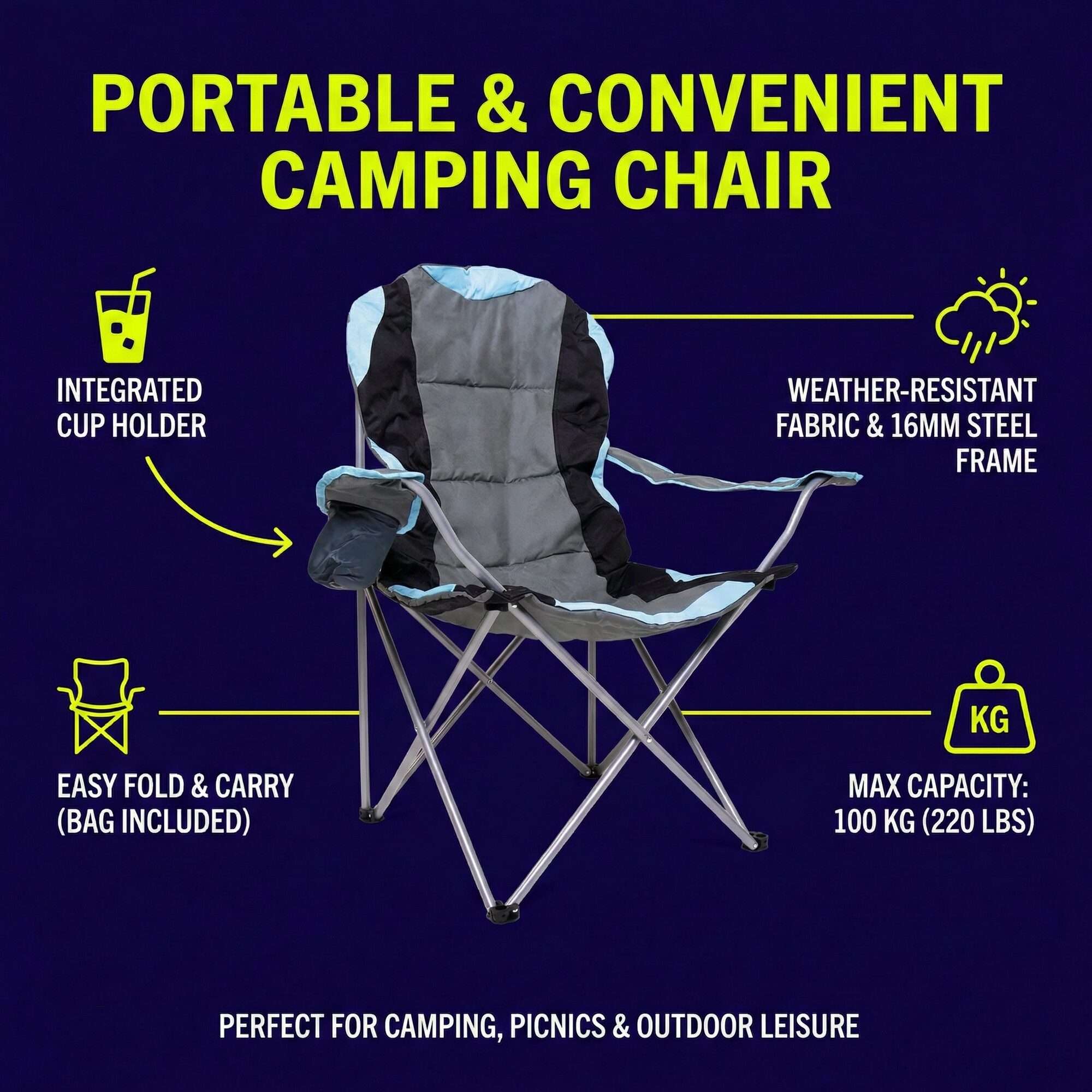 Image du produit : Set di 2 sedie da campeggio con portabottiglie sul bracciolo