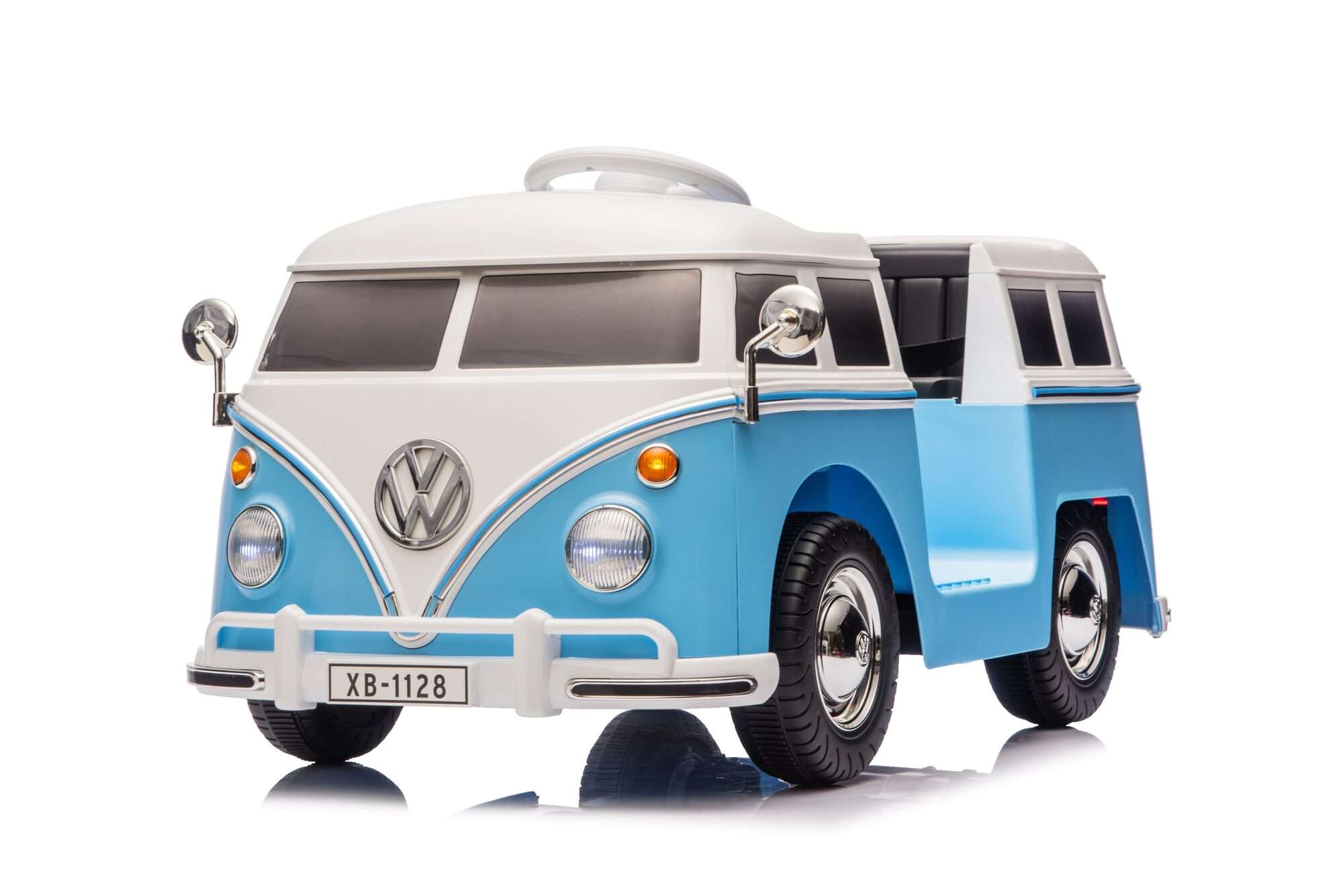Image du produit : Auto elettrica ufficiale Volkswagen per bambini - Blu e bianca (da 3 a 8 anni)