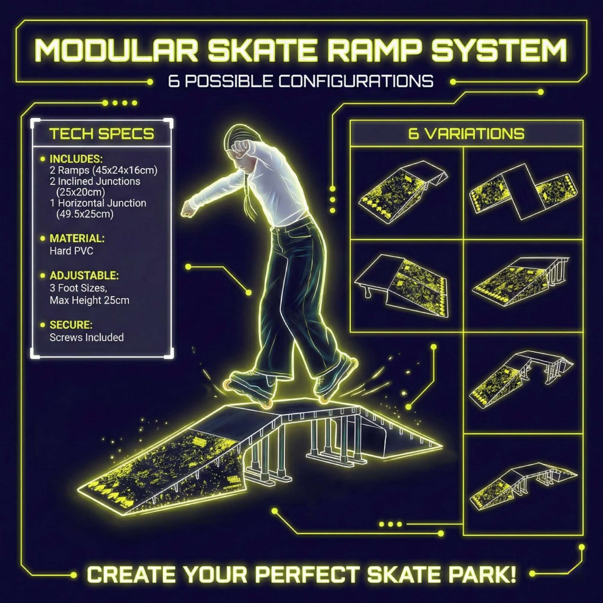 Image du produit : Set di mini rampe da skateboard modulari - 6 configurazioni